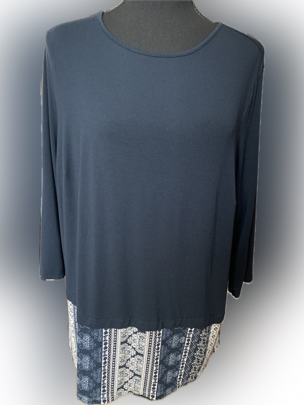 J. Jill Navy Long-Sleeve Tunic with Printed Hem